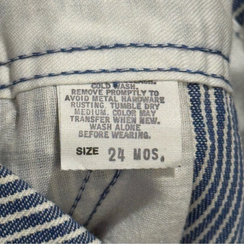 OshKosh B’Gosh Vintage Size 24M Blue Striped 90s Overalls Made In USA Paper Tag